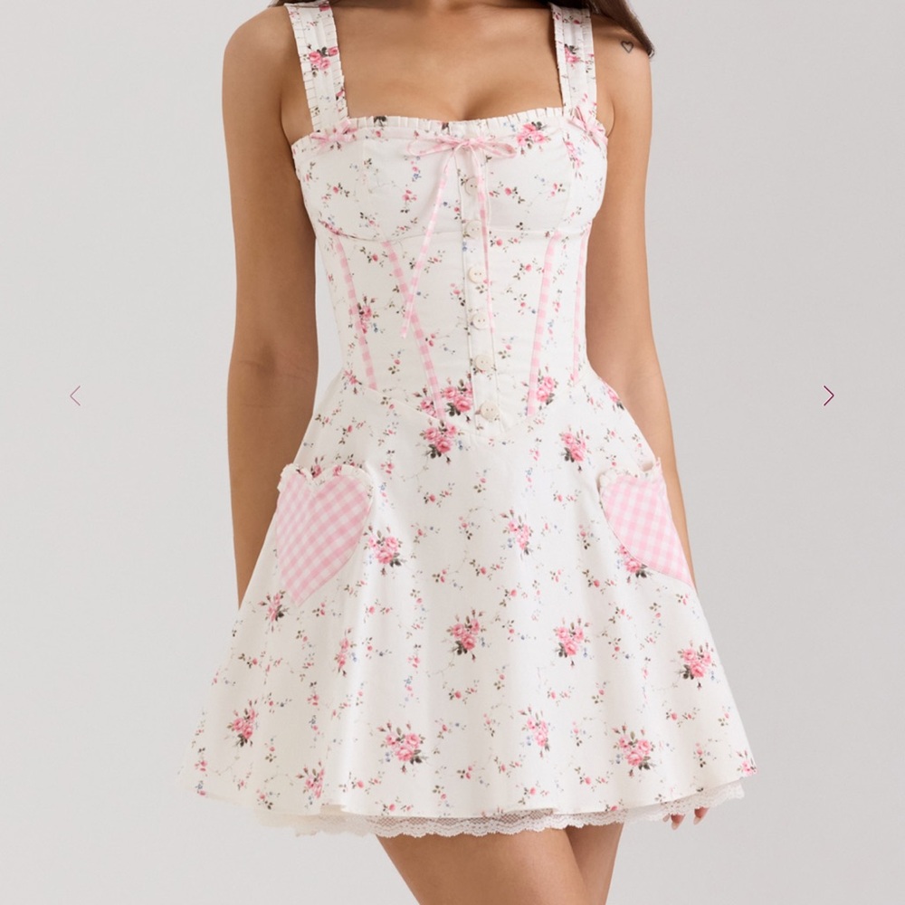 House of CB Marianella Cream Rose Print Stretch Cotton Mini Dress